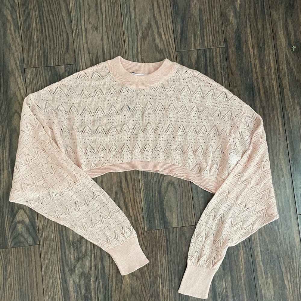 Zara cropped pink sheer designed top size M